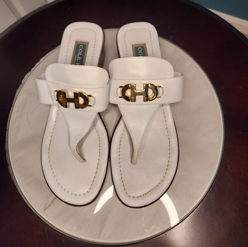 Cole Haan Women White Thong Sandal Shoe Size 8 Pre Owned Made In Italy